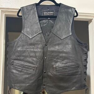 Black leather Wilson Vest. Lace Up on Sides Eagle on the‎ Back